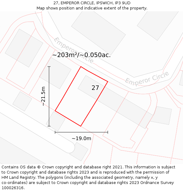 27, EMPEROR CIRCLE, IPSWICH, IP3 9UD: Plot and title map