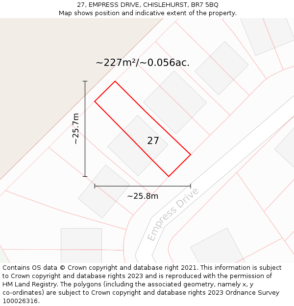 27, EMPRESS DRIVE, CHISLEHURST, BR7 5BQ: Plot and title map