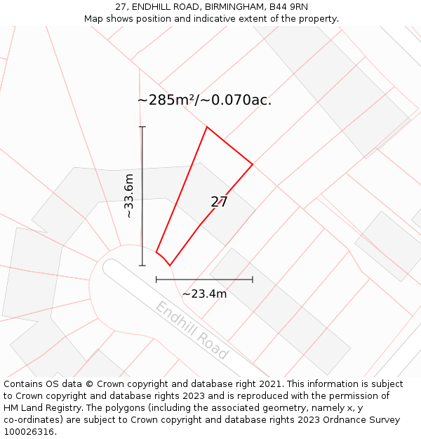 27, ENDHILL ROAD, BIRMINGHAM, B44 9RN: Plot and title map