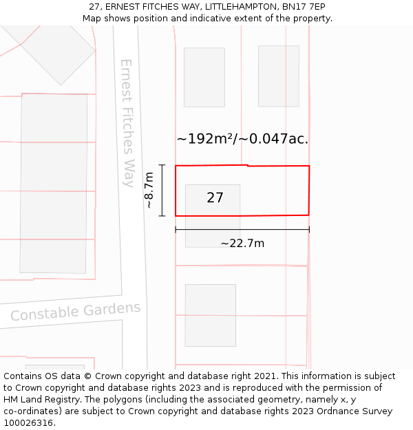 27, ERNEST FITCHES WAY, LITTLEHAMPTON, BN17 7EP: Plot and title map