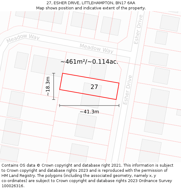 27, ESHER DRIVE, LITTLEHAMPTON, BN17 6AA: Plot and title map