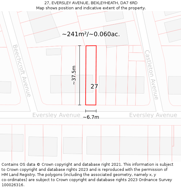 27, EVERSLEY AVENUE, BEXLEYHEATH, DA7 6RD: Plot and title map