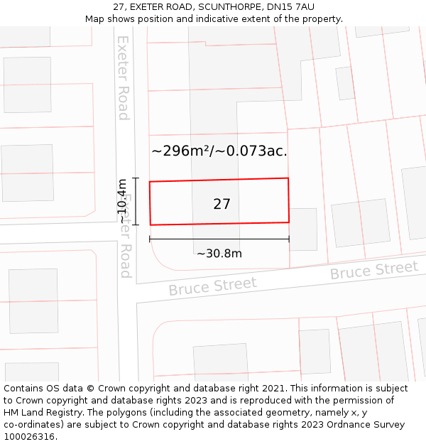 27, EXETER ROAD, SCUNTHORPE, DN15 7AU: Plot and title map