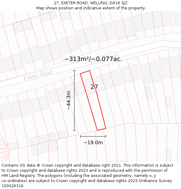 27, EXETER ROAD, WELLING, DA16 3JZ: Plot and title map