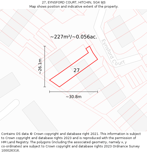 27, EYNSFORD COURT, HITCHIN, SG4 9JS: Plot and title map