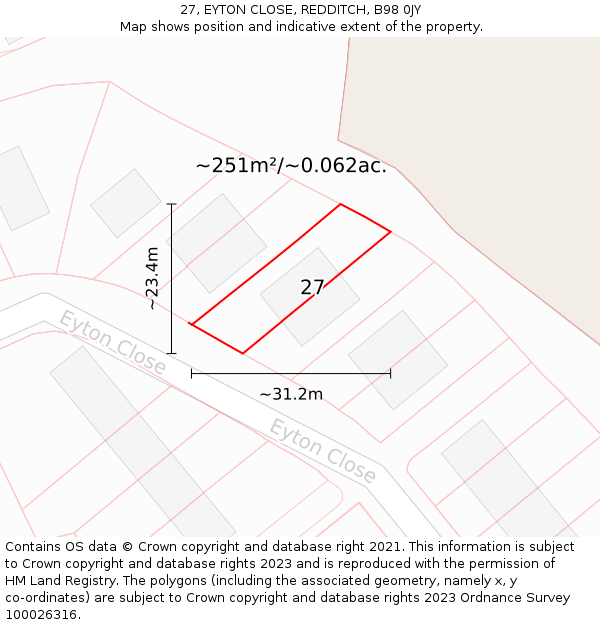 27, EYTON CLOSE, REDDITCH, B98 0JY: Plot and title map