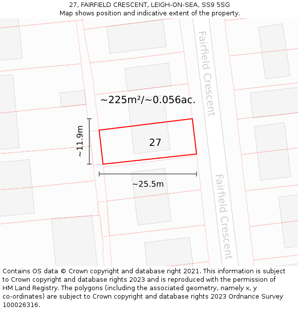 27, FAIRFIELD CRESCENT, LEIGH-ON-SEA, SS9 5SG: Plot and title map