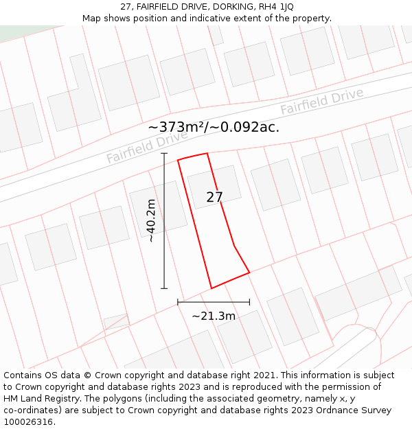 27, FAIRFIELD DRIVE, DORKING, RH4 1JQ: Plot and title map