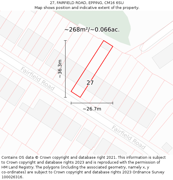 27, FAIRFIELD ROAD, EPPING, CM16 6SU: Plot and title map