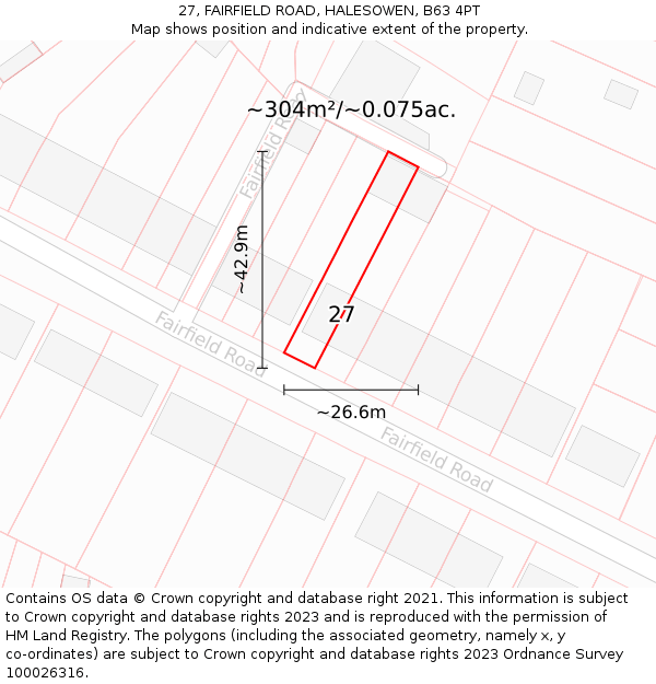 27, FAIRFIELD ROAD, HALESOWEN, B63 4PT: Plot and title map