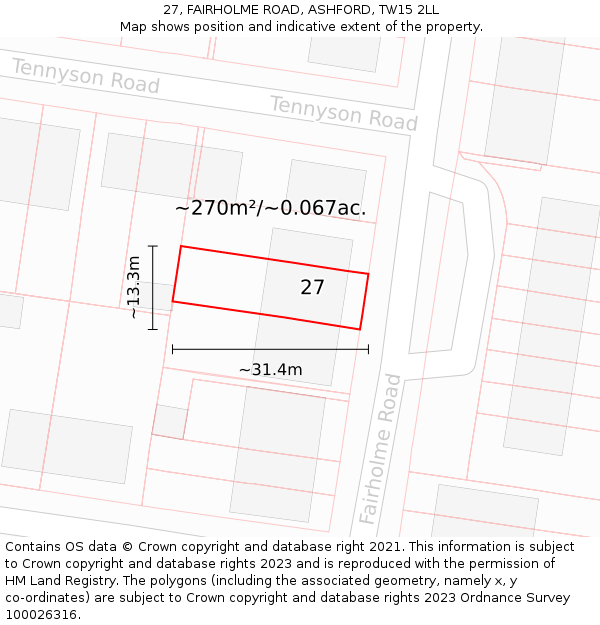 27, FAIRHOLME ROAD, ASHFORD, TW15 2LL: Plot and title map