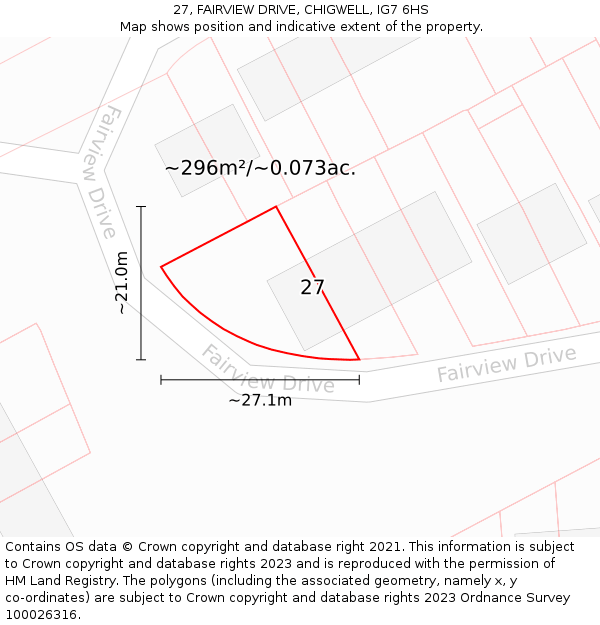 27, FAIRVIEW DRIVE, CHIGWELL, IG7 6HS: Plot and title map