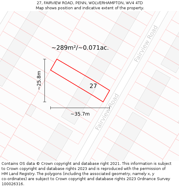 27, FAIRVIEW ROAD, PENN, WOLVERHAMPTON, WV4 4TD: Plot and title map