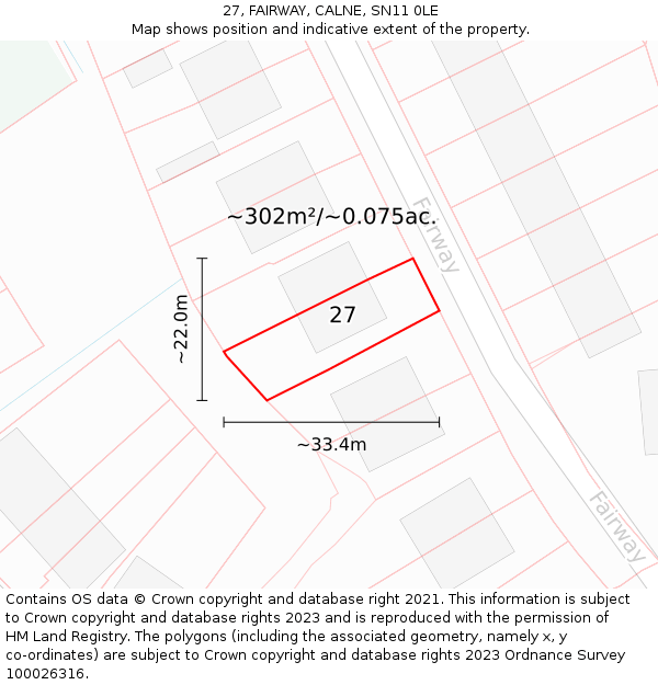 27, FAIRWAY, CALNE, SN11 0LE: Plot and title map