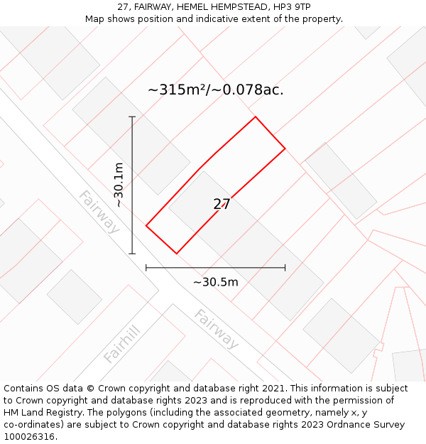 27, FAIRWAY, HEMEL HEMPSTEAD, HP3 9TP: Plot and title map