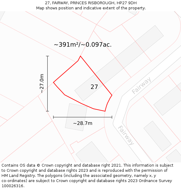 27, FAIRWAY, PRINCES RISBOROUGH, HP27 9DH: Plot and title map