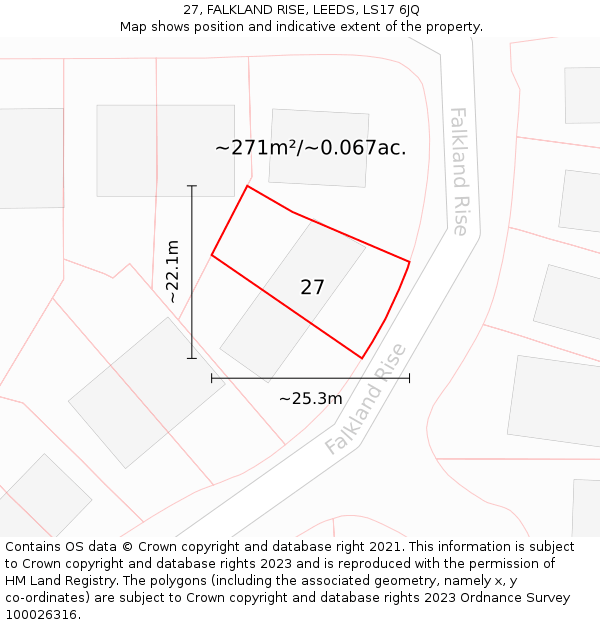 27, FALKLAND RISE, LEEDS, LS17 6JQ: Plot and title map