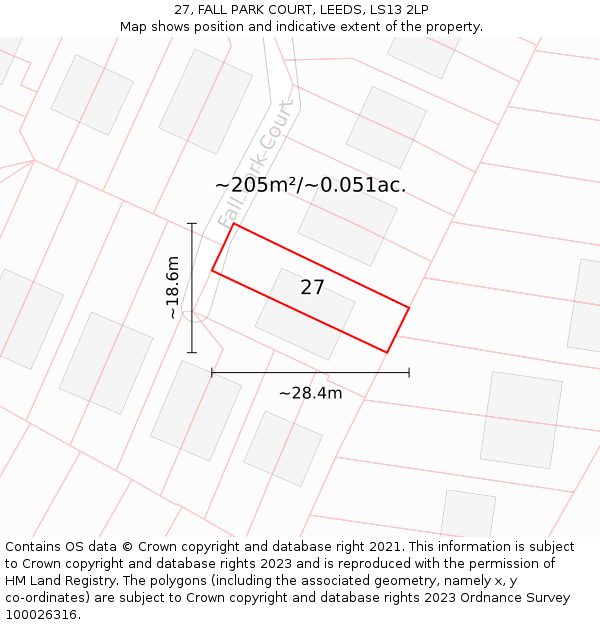 27, FALL PARK COURT, LEEDS, LS13 2LP: Plot and title map