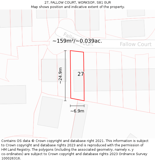 27, FALLOW COURT, WORKSOP, S81 0UR: Plot and title map