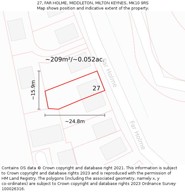 27, FAR HOLME, MIDDLETON, MILTON KEYNES, MK10 9RS: Plot and title map