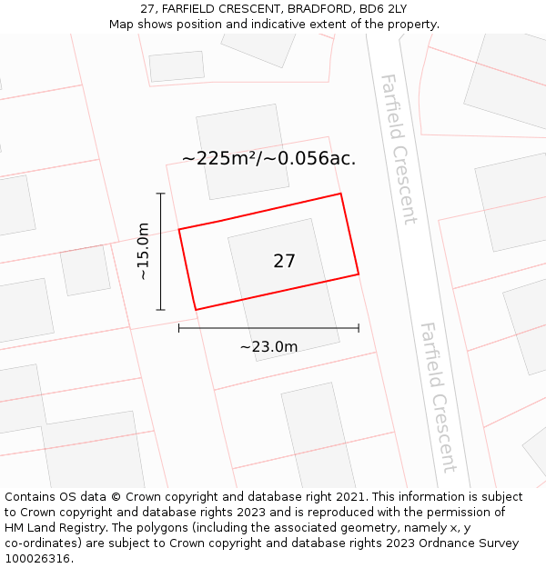 27, FARFIELD CRESCENT, BRADFORD, BD6 2LY: Plot and title map