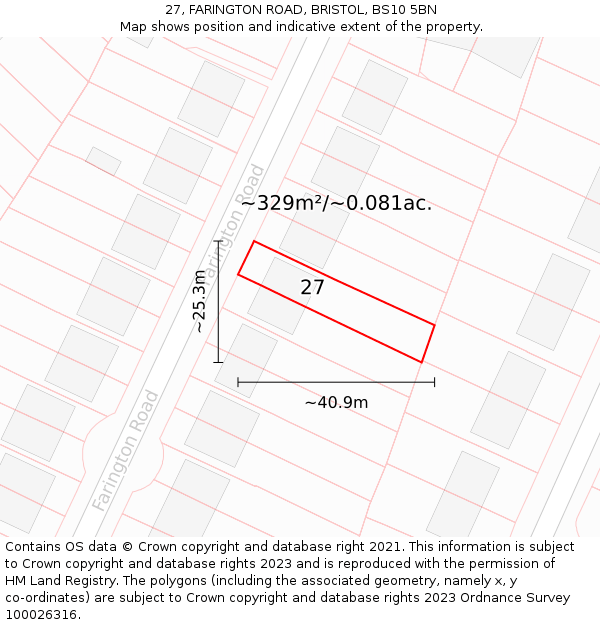 27, FARINGTON ROAD, BRISTOL, BS10 5BN: Plot and title map