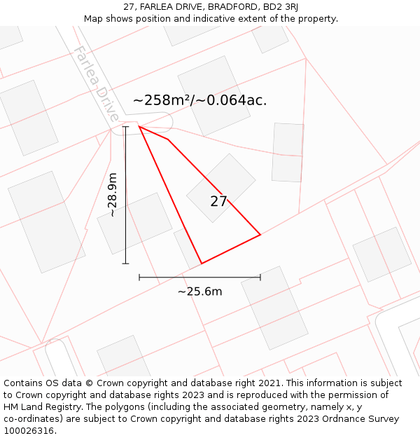 27, FARLEA DRIVE, BRADFORD, BD2 3RJ: Plot and title map