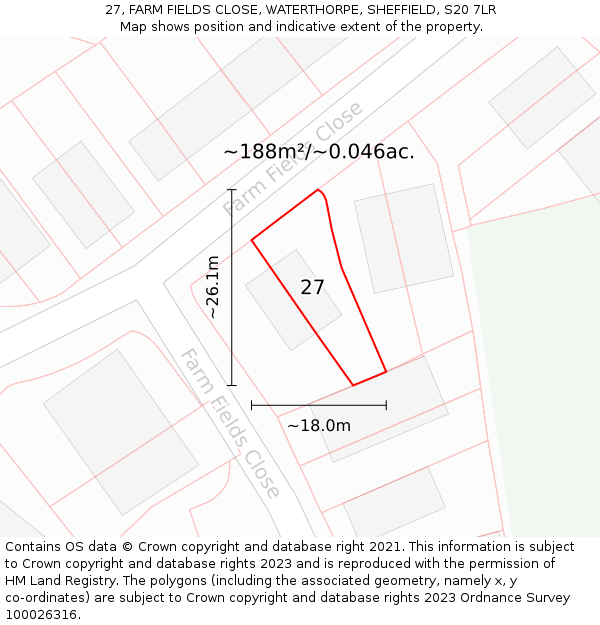 27, FARM FIELDS CLOSE, WATERTHORPE, SHEFFIELD, S20 7LR: Plot and title map