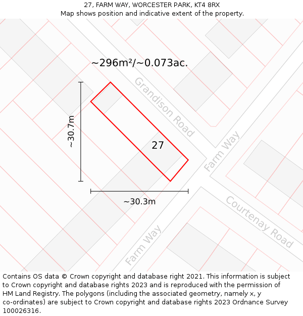 27, FARM WAY, WORCESTER PARK, KT4 8RX: Plot and title map