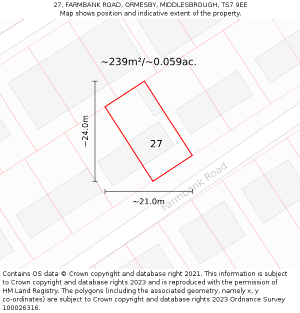 27, FARMBANK ROAD, ORMESBY, MIDDLESBROUGH, TS7 9EE: Plot and title map