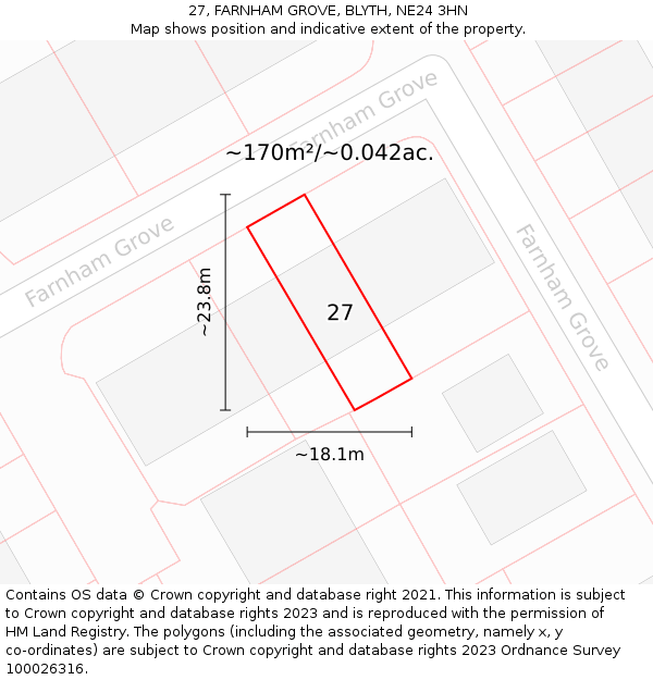 27, FARNHAM GROVE, BLYTH, NE24 3HN: Plot and title map