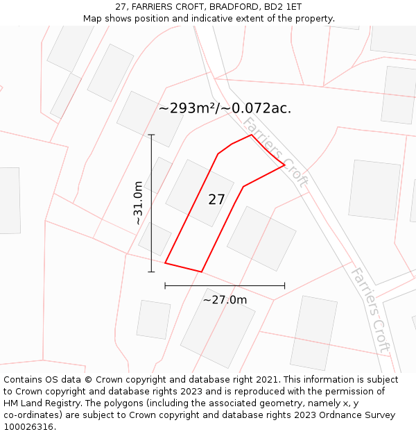 27, FARRIERS CROFT, BRADFORD, BD2 1ET: Plot and title map