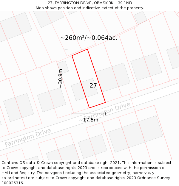 27, FARRINGTON DRIVE, ORMSKIRK, L39 1NB: Plot and title map