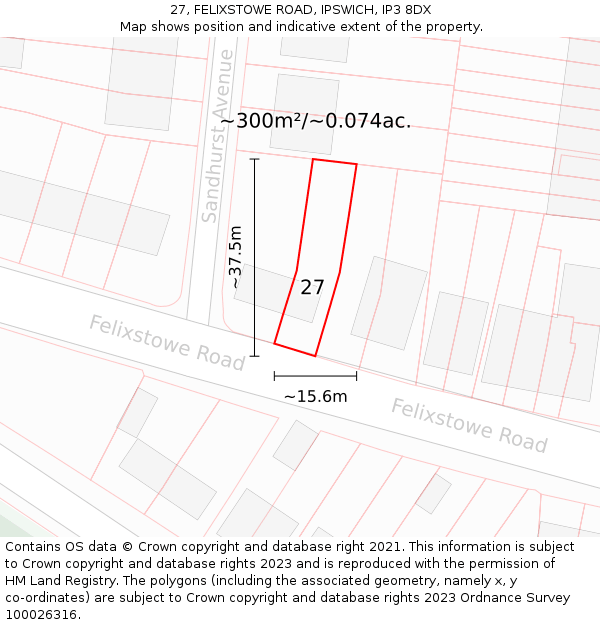 27, FELIXSTOWE ROAD, IPSWICH, IP3 8DX: Plot and title map