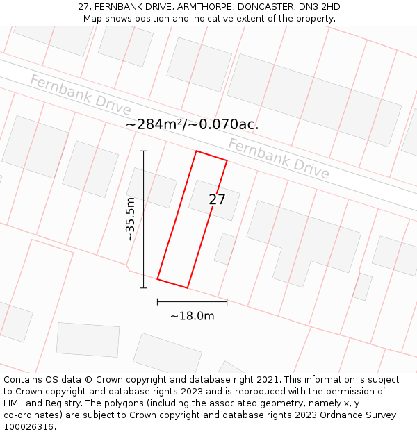 27, FERNBANK DRIVE, ARMTHORPE, DONCASTER, DN3 2HD: Plot and title map