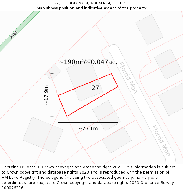 27, FFORDD MON, WREXHAM, LL11 2LL: Plot and title map