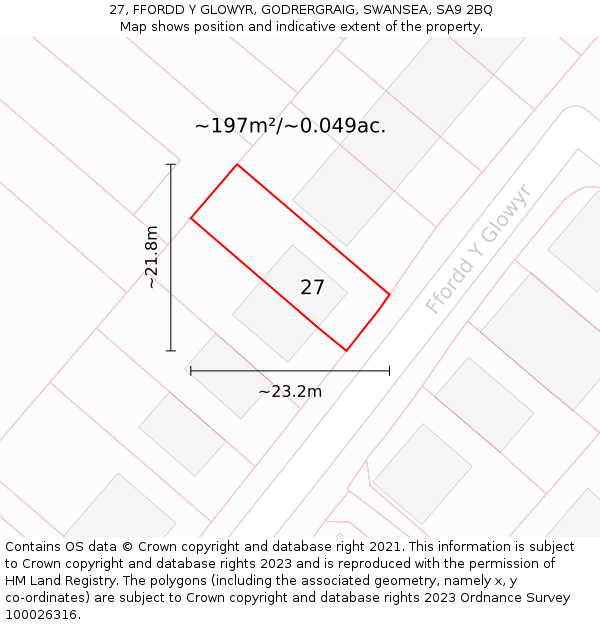 27, FFORDD Y GLOWYR, GODRERGRAIG, SWANSEA, SA9 2BQ: Plot and title map