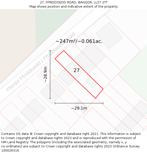 27, FFRIDDOEDD ROAD, BANGOR, LL57 2TT: Plot and title map