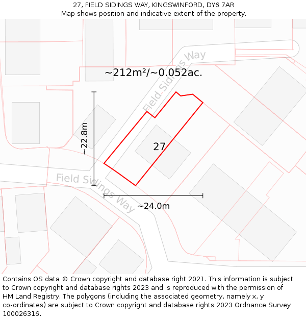 27, FIELD SIDINGS WAY, KINGSWINFORD, DY6 7AR: Plot and title map