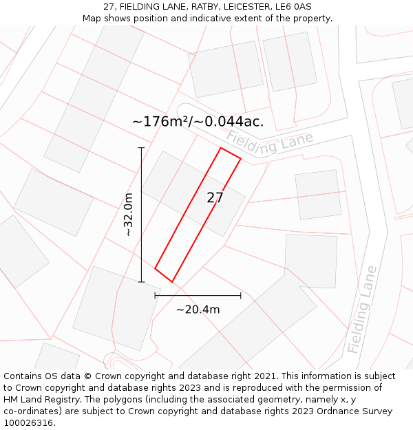 27, FIELDING LANE, RATBY, LEICESTER, LE6 0AS: Plot and title map