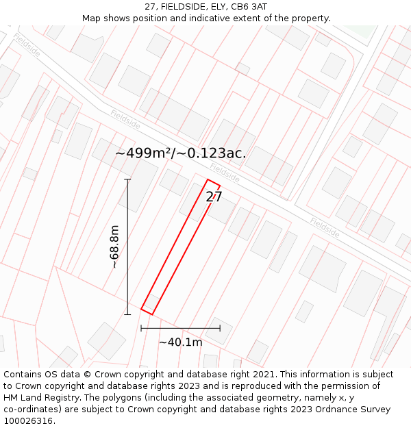 27, FIELDSIDE, ELY, CB6 3AT: Plot and title map