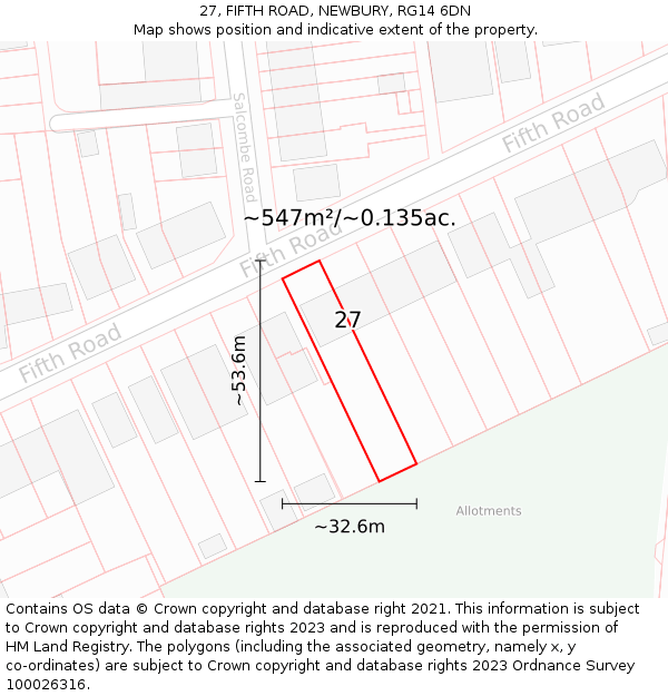 27, FIFTH ROAD, NEWBURY, RG14 6DN: Plot and title map