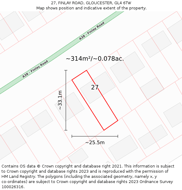 27, FINLAY ROAD, GLOUCESTER, GL4 6TW: Plot and title map