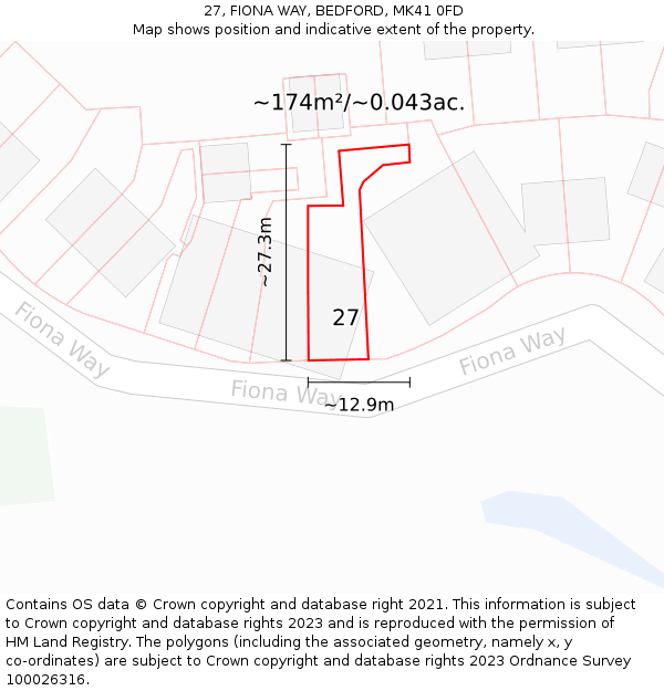 27, FIONA WAY, BEDFORD, MK41 0FD: Plot and title map