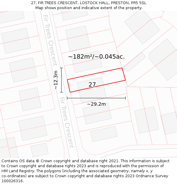 27, FIR TREES CRESCENT, LOSTOCK HALL, PRESTON, PR5 5SL: Plot and title map