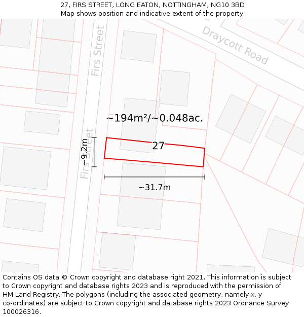 27, FIRS STREET, LONG EATON, NOTTINGHAM, NG10 3BD: Plot and title map