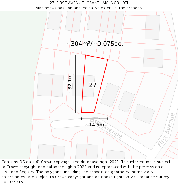 27, FIRST AVENUE, GRANTHAM, NG31 9TL: Plot and title map