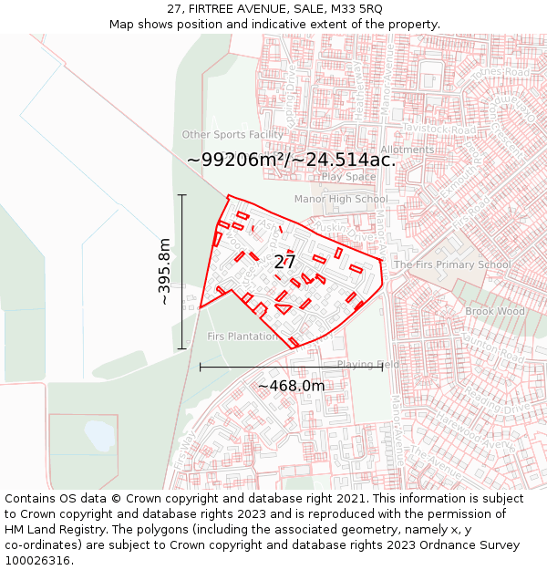 27, FIRTREE AVENUE, SALE, M33 5RQ: Plot and title map