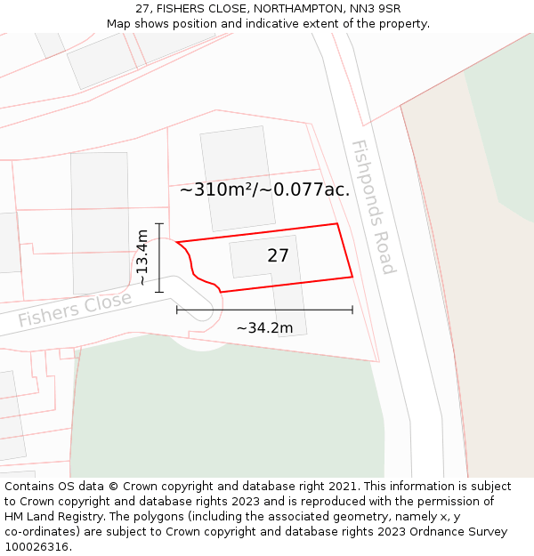 27, FISHERS CLOSE, NORTHAMPTON, NN3 9SR: Plot and title map