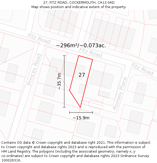 27, FITZ ROAD, COCKERMOUTH, CA13 0AD: Plot and title map